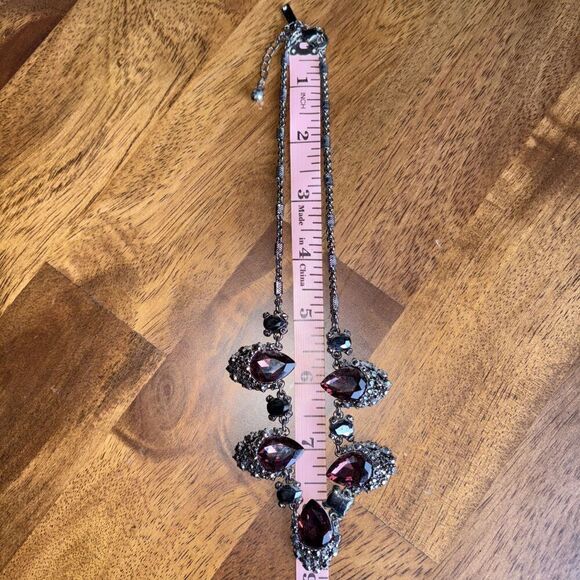 White House Black Market Dark Pink & Black SilverTone Statement Bold Necklace - Picture 6 of 8